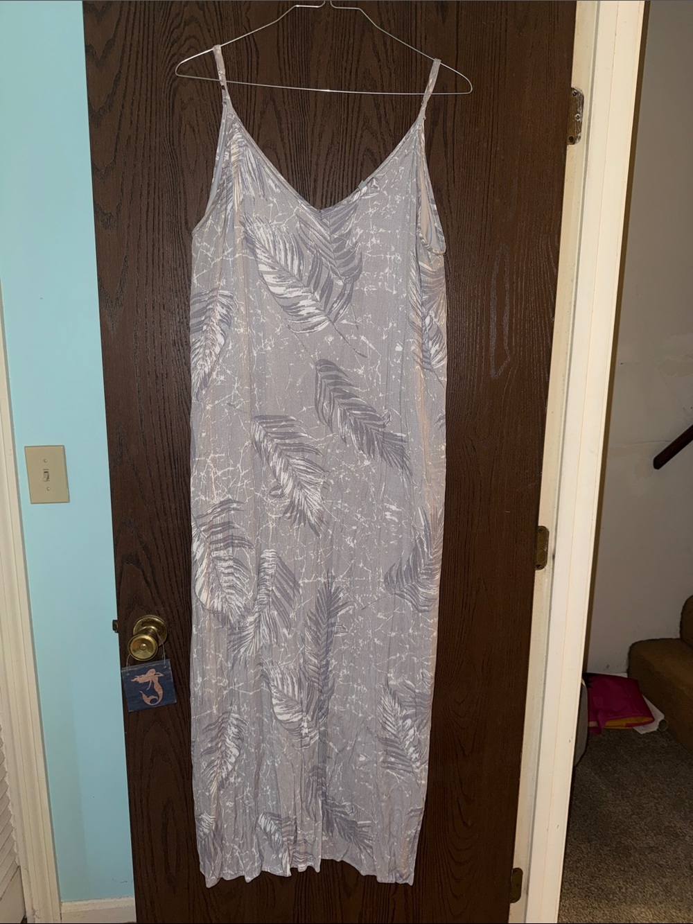 white birch Gray Palm-Print Maxi Slip Dress